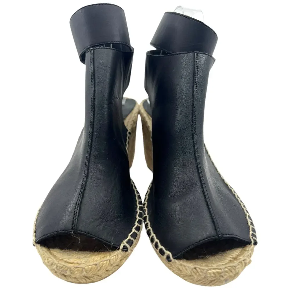 Vince Black Espadrille Wedge Sandals Peep Toe Ankle Strap Shoes Women’s 8M